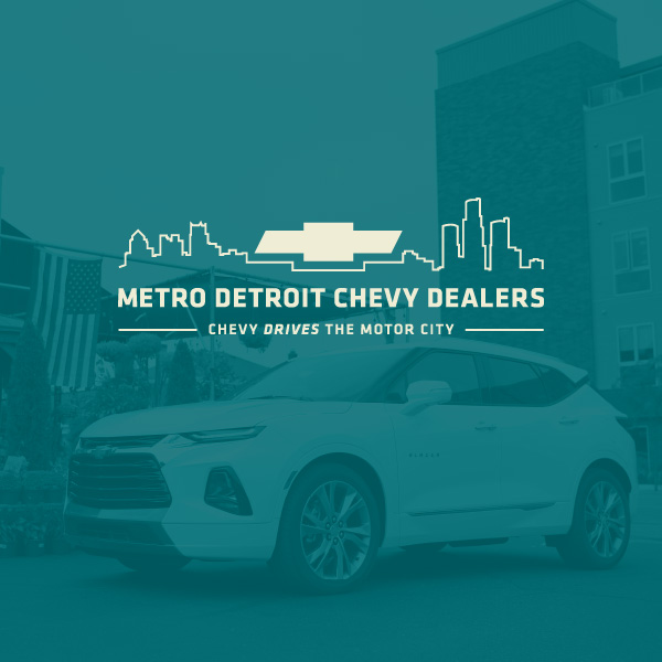 metro detroit chevy dealers logo with city skyline used for consistent branding for personalized automotive marketing